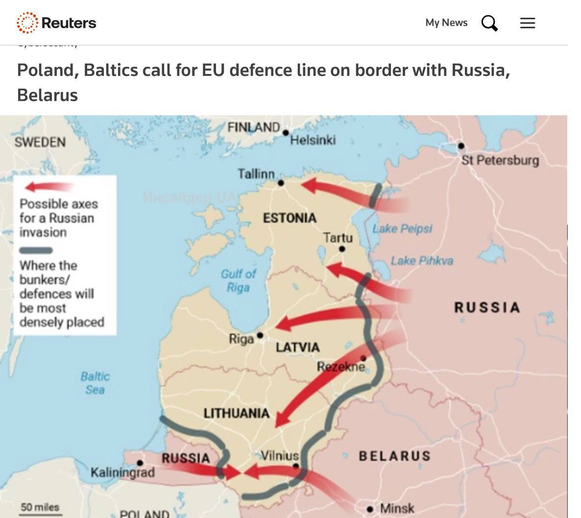 Польща та країни Балтії закликають ЄС побудувати лінію оборони вздовж кордону з Росією та Білоруссю