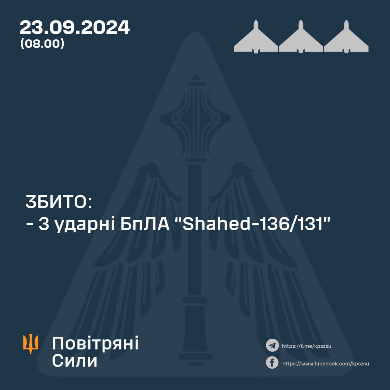 ППО ліквідувала три ворожі “шахеди”